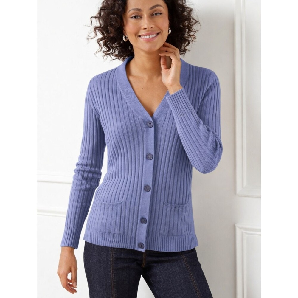 Talbots Blue Ribbed Cardigan Sweater Petite XL